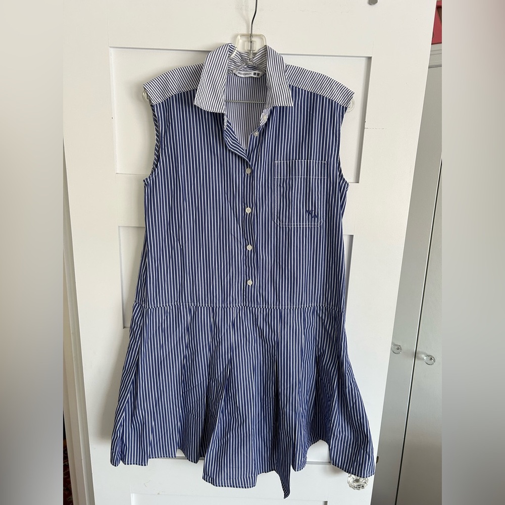 JW Anderson x Uniqlo Blue White Stripe Preppy Sleeveless Collared Dress size S
